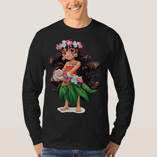 Aloha Hawaiian Girl Dancer  Detailed Graphic T-shirt (Voorkant)