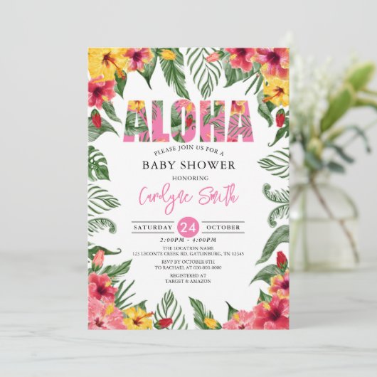 Aloha Hawaiian Girl Tropisch Baby shower Kaart (Staand voorkant)
