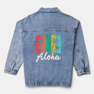Aloha Hawaiian Hawaii Island Palm Beach Surfboard Denim Jacket