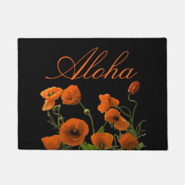Aloha Hawaiian Hibiscus Flower Floral Black Oranje Deurmat
