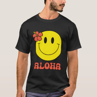 Aloha Hawaiian Hibiscus Geel Gelukkig Gezicht Scha T-shirt