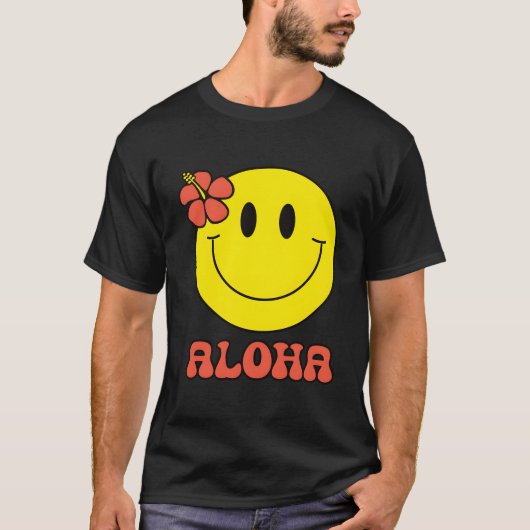 Aloha Hawaiian Hibiscus Geel Gelukkig Gezicht Scha T-shirt (Voorkant)
