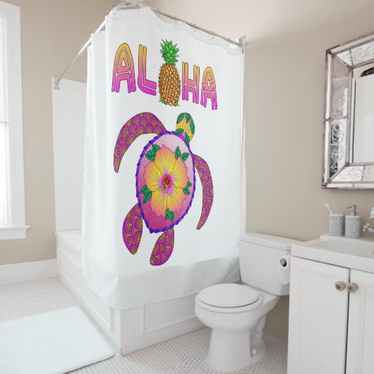 Aloha Hawaiian Honu Turtle Douchegordijn (In situ)