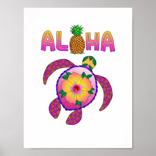 Aloha Hawaiian Honu Turtle Poster (Voorkant)