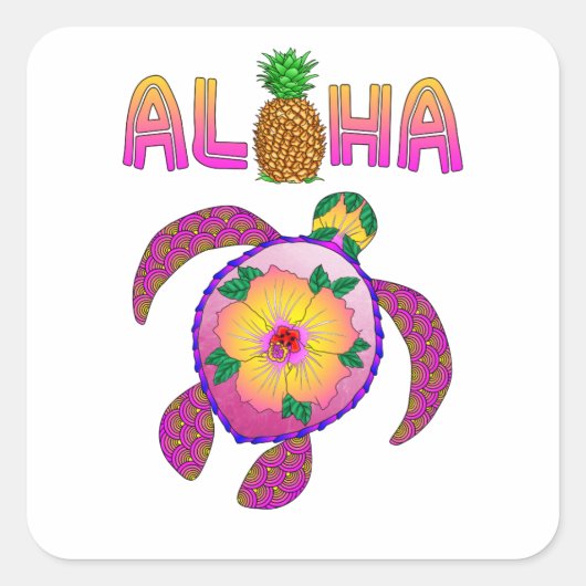 Aloha Hawaiian Honu Turtle Vierkante Sticker (Voorkant)