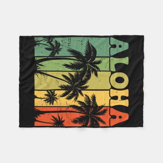 Aloha Hawaiian Island Palm Trees Surfboard Beach H Fleece Deken (Voorkant (Horizontaal))