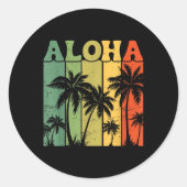 Aloha Hawaiian Island Palm Trees Surfboard Beach H Ronde Sticker (Voorkant)