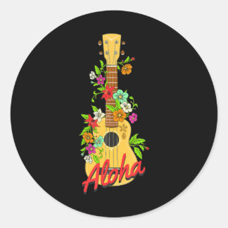 Aloha Hawaiian Island Ukulele Bloemen Aloha Ronde Sticker