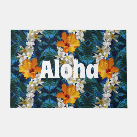 ALOHA Hawaiian Lei Welkom Mat met Hibiscus (Voorkant)