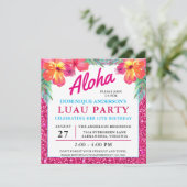 Aloha Hawaiian Luau Hibiscus Pink Glitter (Staand voorkant)