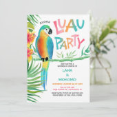 Aloha Hawaiian Luau Parrot Tropical Couples Douche Kaart (Staand voorkant)