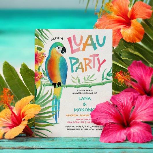 Aloha Hawaiian Luau Parrot Tropical Couples Douche Kaart