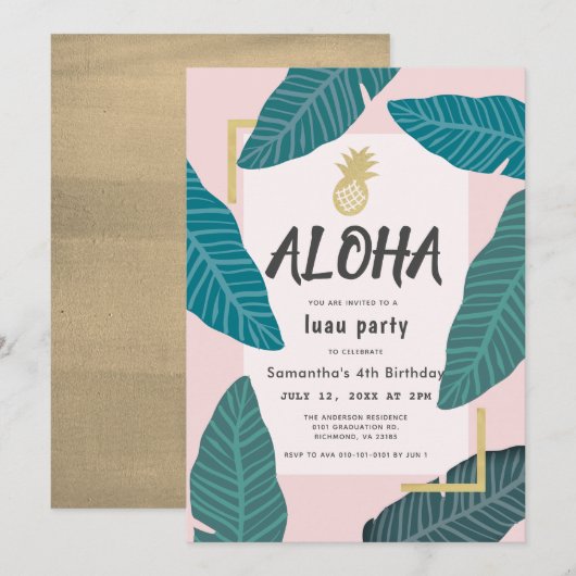 Aloha Hawaiian Luau Pineapple Blush Roze Verjaarda Kaart (Voorkant / Achterkant)