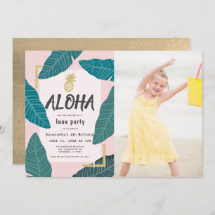 Aloha Hawaiian Luau Pineapple Foto Pink Birthday Kaart
