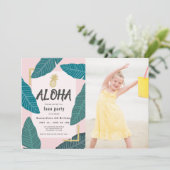 Aloha Hawaiian Luau Pineapple Foto Roze Verjaardag Kaart (Staand voorkant)