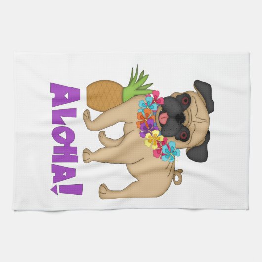 Aloha! Hawaiian Luau Pug en ananas T - shirts, Gif Theedoek (Horizontaal)