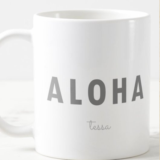 Aloha Hawaiian | Minimalistisch | Grijs | Naam Koffiemok