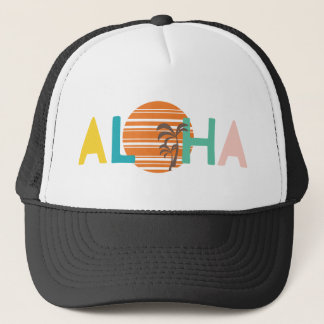 "Aloha" Hawaiian Multicolor Beach Sunset Palm Tree Trucker Pet