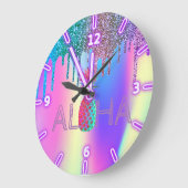 Aloha Hawaiian Pineapple Holographic Glitter Drive Grote Klok (Hoek)