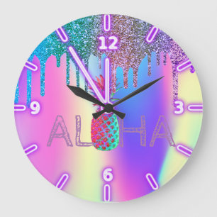 Aloha Hawaiian Pineapple Holographic Glitter Drive Grote Klok