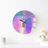 Aloha Hawaiian Pineapple Holographic Glitter Drive Grote Klok (Huis)