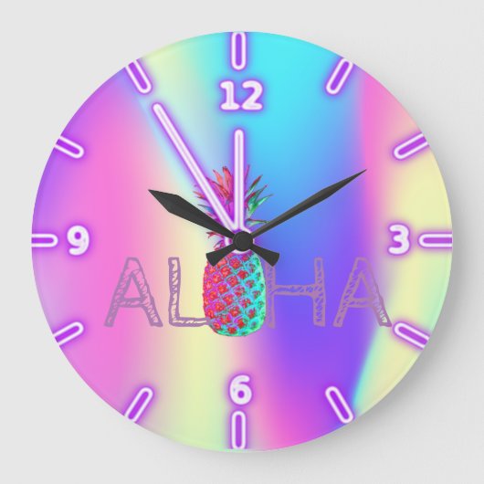 Aloha Hawaiian Pineapple Holographic Grote Klok (Voorkant)