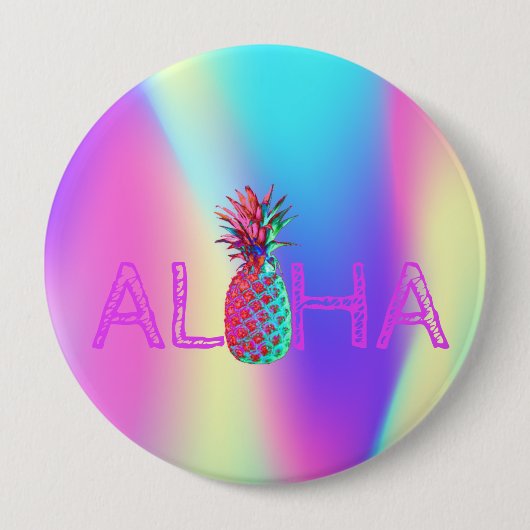 Aloha Hawaiian Pineapple Holographic Ronde Button 4,0 Cm (Voorkant)
