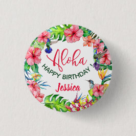 Aloha Hawaiian Pink Hibiscus Birthday Party Ronde Button 3,2 Cm