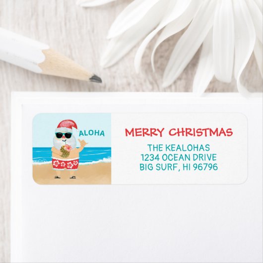 Aloha Hawaiian Santa Beach-kerstadres Etiket (Insitu)