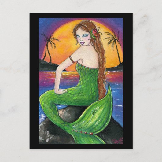 Aloha Hawaiian Sunset Mermaid Briefkaart (Voorkant)
