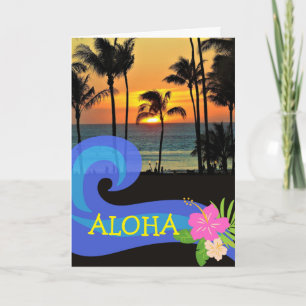 Aloha Hawaiian Sunset Palm Trees Beauful Day Kaart