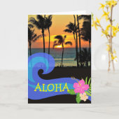 Aloha Hawaiian Sunset Palm Trees Beauful Day Kaart (Gele Bloem)