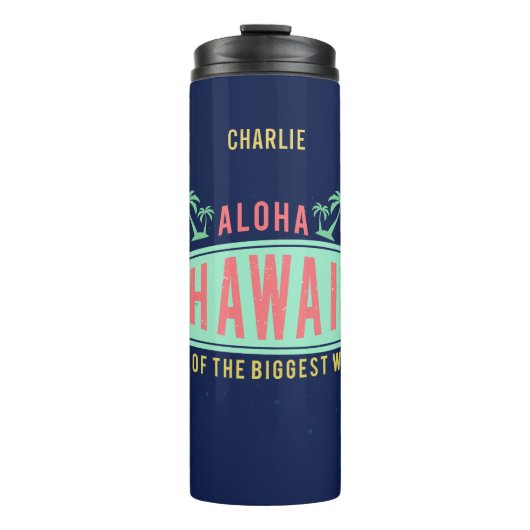 Aloha Hawaiian Surfer, aangepaste naam tumbler Thermosbeker (Voorkant)