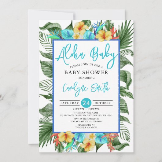 Aloha Hawaiian Tropical Boy Baby shower Kaart (Voorkant)