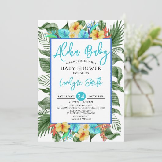 Aloha Hawaiian Tropical Boy Baby shower Kaart (Staand voorkant)
