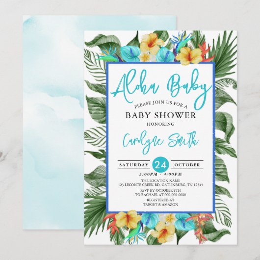 Aloha Hawaiian Tropical Boy Baby shower Kaart (Voorkant / Achterkant)