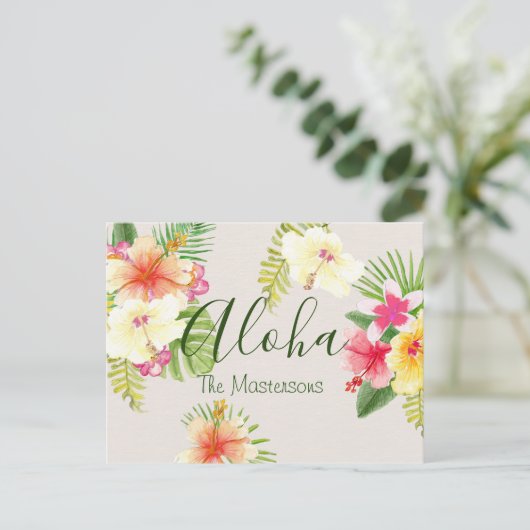 Aloha Hawaiian Tropical Floral gepersonaliseerd Briefkaart (Staand voorkant)
