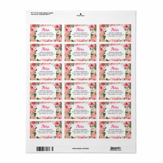 Aloha Hawaiian Tropical Hibiscus Luau Address Etiket (Full Sheet)