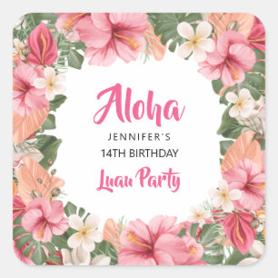 Aloha Hawaiian Tropical Hibiscus Luau Party Vierkante Sticker