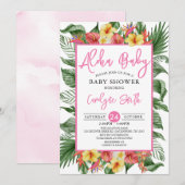 Aloha Hawaiian Tropisch Roze Baby shower Kaart (Voorkant / Achterkant)