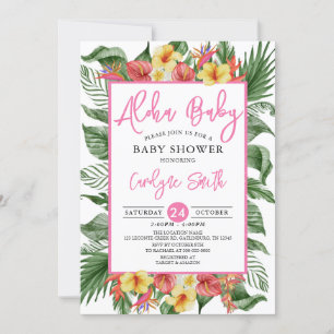 Aloha Hawaiian Tropisch Roze Baby shower Kaart