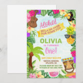 Aloha hawaiian tropisch strandmeisje op uitnodigin kaart (Voorkant / Achterkant)