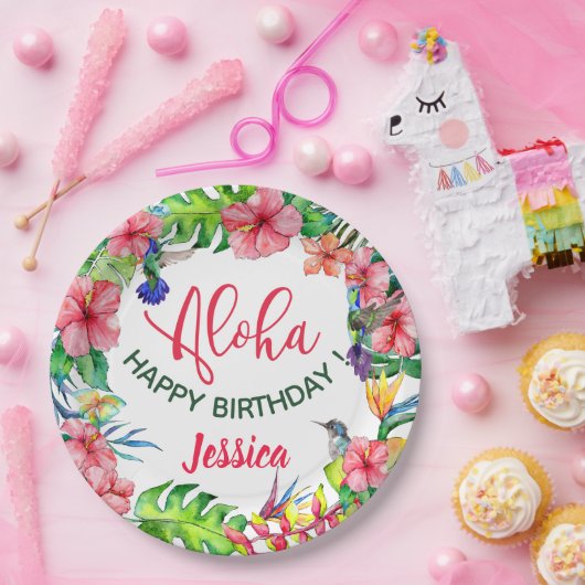 Aloha Hawaiian Tropische Hibiscus Verjaardagsfeest Papieren Bordje (Feest)