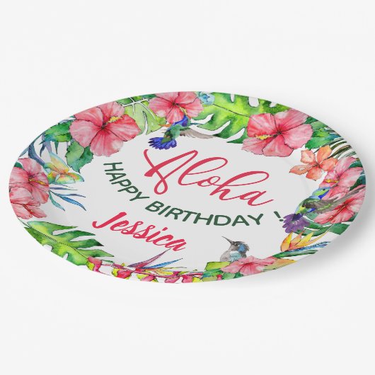 Aloha Hawaiian Tropische Hibiscus Verjaardagsfeest Papieren Bordje (Gekanteld)