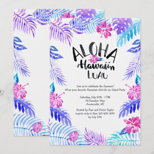 Aloha Hawaiian Uitnodiging (Voorkant / Achterkant)