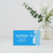 Aloha; hemelsblauwe verticale strepen; gestreept visitekaartje (Staand voorkant)