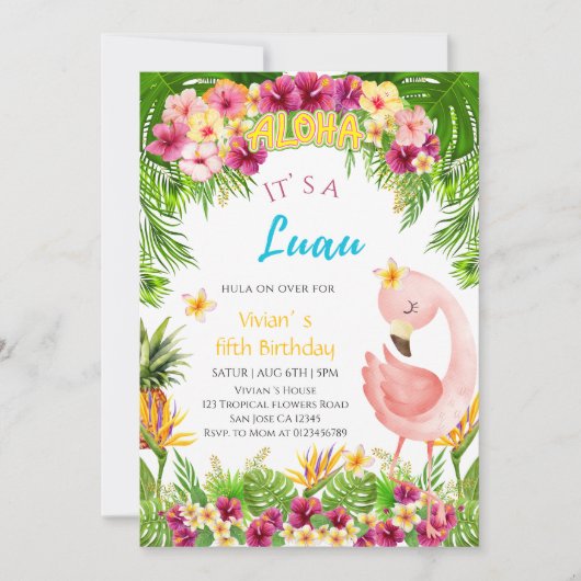 Aloha Het is een verjaardagsfeestje van Luau Girl Kaart (Voorkant)