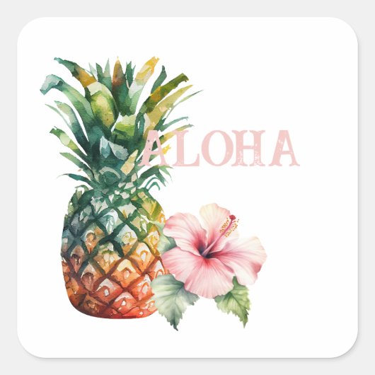 Aloha Hibiscus Bloem Ananas Vierkante Sticker (Voorkant)