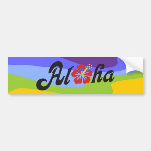 Aloha Hibiscus - flat Hawaii design + jouw ideeën Bumpersticker (Voorkant)