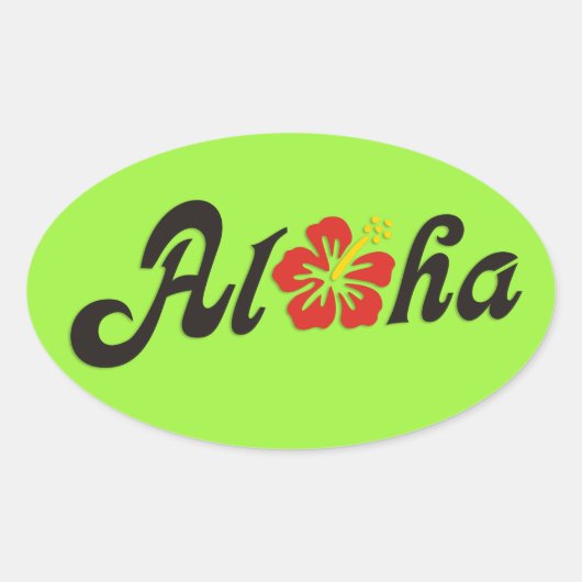 Aloha Hibiscus - flat Hawaii design + jouw ideeën Ovale Sticker (Voorkant)